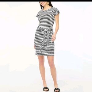 J. Crew Women’s Short Sleeve Black White Striped Tie Waist T-Shirt Dress- Size L